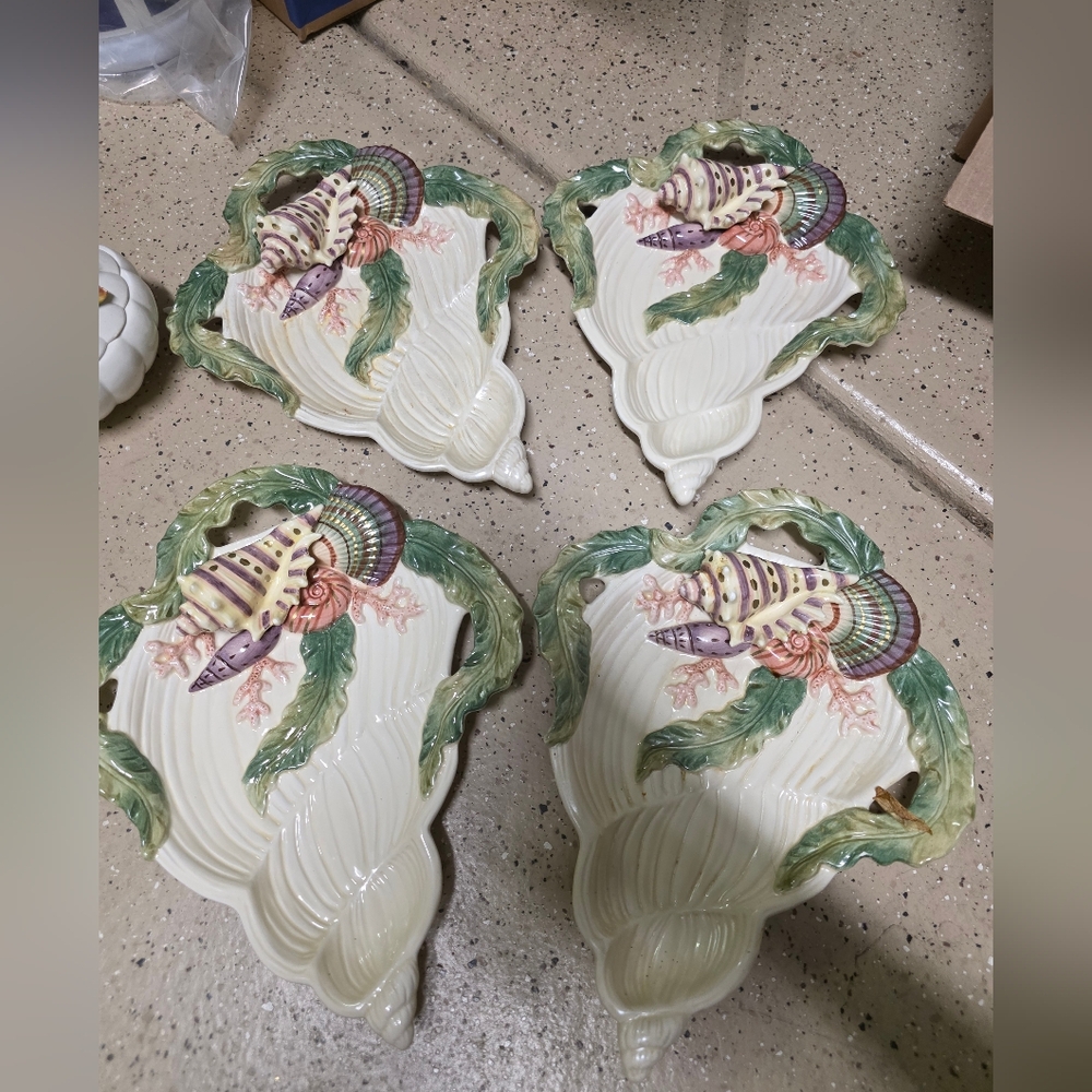 Fitz and Floyd Seashell Wall Art with Green and Cream Accents